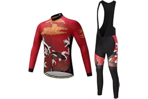 Cycearth Cycling Jersey Long Sleeve Set Men Winter Fleece Thermal Jackets Black Bib Pant