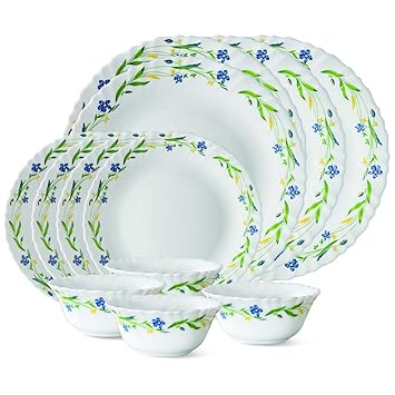Larah by Borosil Cripper Opalware Dinner Set, 12-Pieces, White