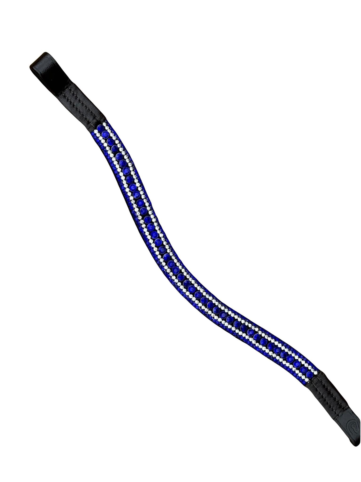 Equipride Beautiful Sparkly Crystal Curve Shape Browband Royal Blue (Brown Leather, Pony (14"))