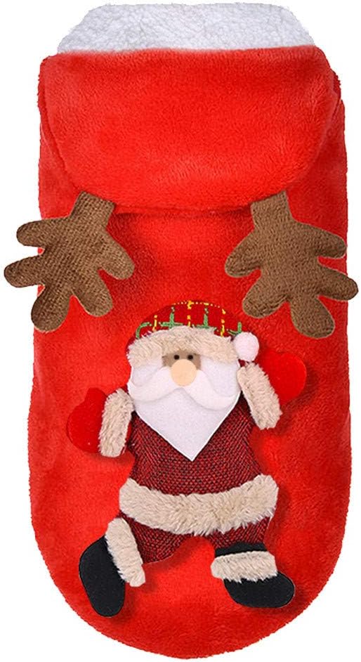 Topassion Running Outdoor Pet Clothing Shirts Cat Dog Christmas Santa Elk Winter Dress Thicken Clothes Outdoor Party Sweatshirt Plush Warm Coats Jackets