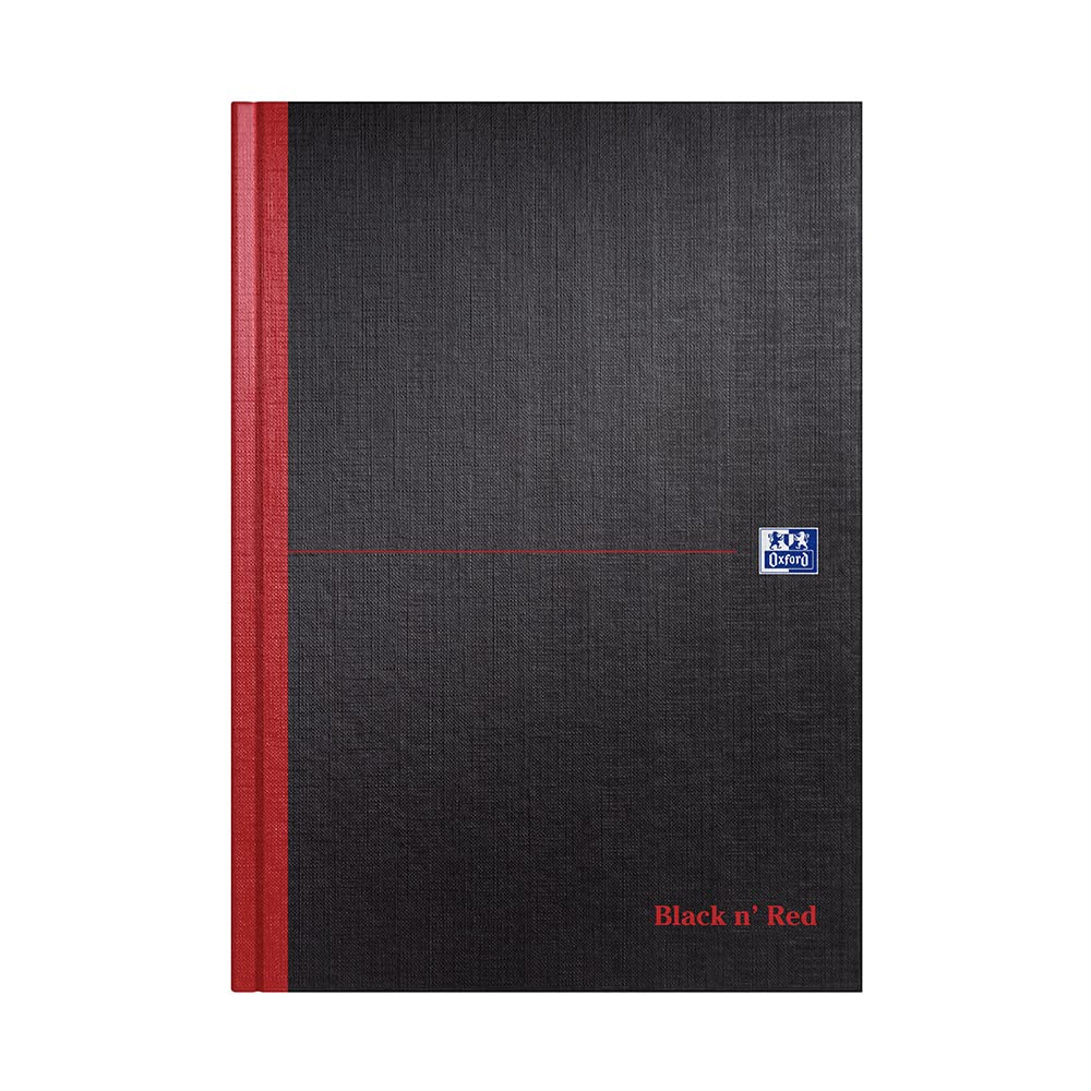 Oxford Black N' Red 100080537 Single Cash Ruled Casebound Notebook, 192 Pages, Black, Red, A4