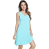 NACHILA Nightgowns for Women-Viscose Made from Bamboo, Sleeveless Sleep Dress Soft Nightshirts Satin V Neck Sleepshirts