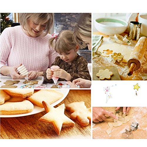 Cookie Cutter Panniuzhe 12PCS Stainless Steel Christmas Cookie Cutters, Star Hearts Round Flower Shape Moulds, Cake Pastry Icing Biscuit Cutters