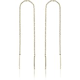 Benevolence LA Gold Dipped Threader Earrings for Women, Pull Through Long Chain Hanging Dainty Drop Earrings, Lightweight Fashion Jewelry, Versatile Everyday Wear, Gift Ready