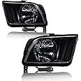 PIT66 Headlight Assembly, Compatible with Ford Mustang 2005-2009 W/Bulbs Driver & Passenger Side Clear lens Black Housing Headlamp