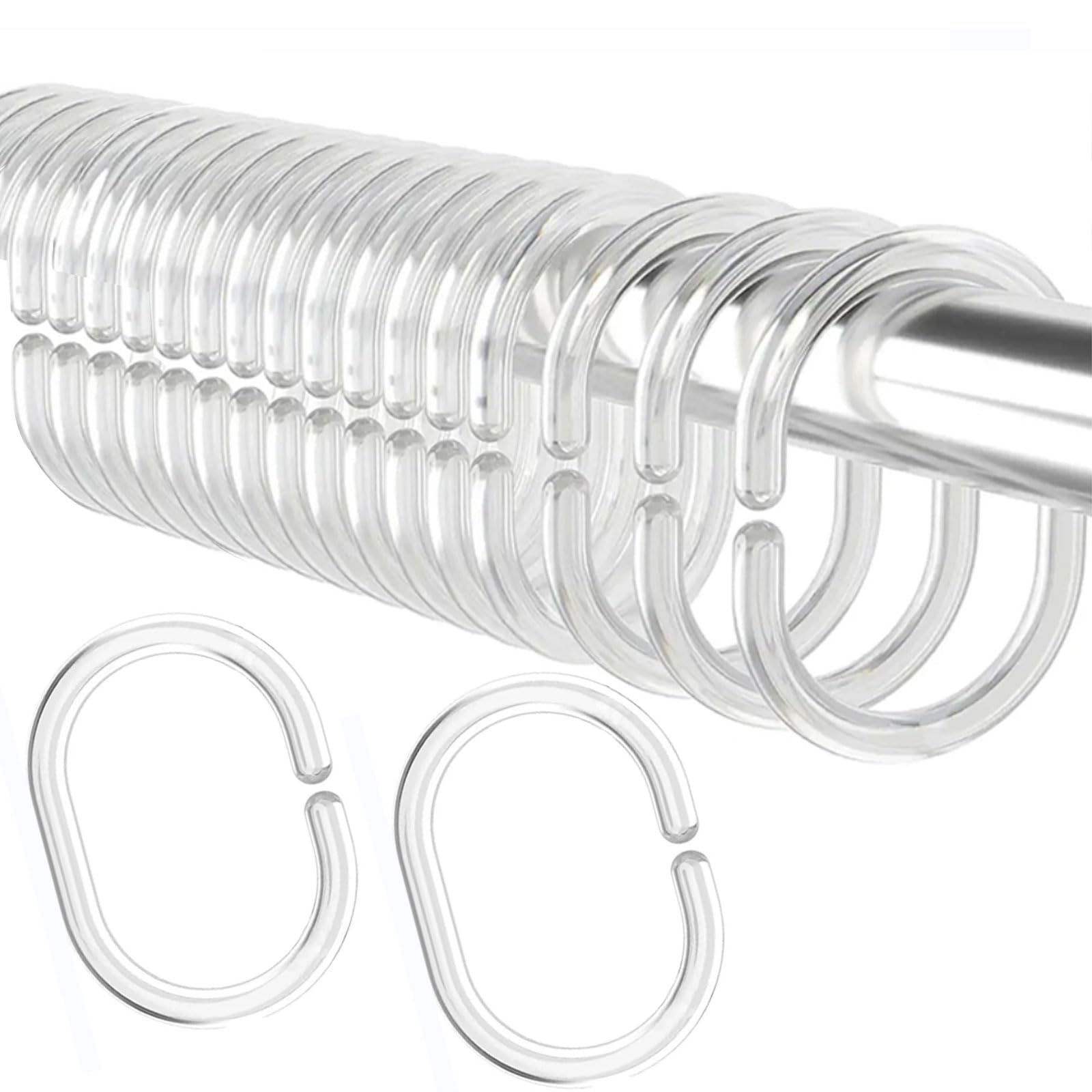 24 Pcs Clear Plastic Shower Curtain Hooks for Bathroom C Shape Shower Rings for Rod Rust Proof Curtain Rings