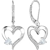 YL Heart Dangle Earrings 925 Sterling Silver Drop Earrings Birthstone Leverback Jewelry for Women