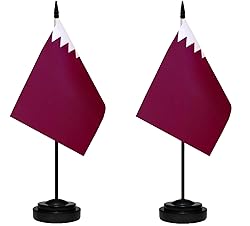 Qatar Qataris Small Mini Desk Flag Set Miniature