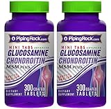 Piping Rock Mini Tabs Advanced Glucosamine Chondroitin MSM Plus 2 Bottles x 300 Coated Tablets Easy To Swallow Dietary Supplement