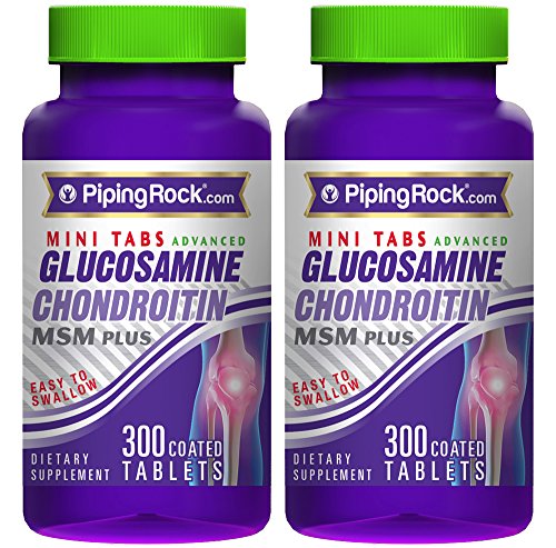 Piping Rock Mini Tabs Advanced Glucosamine Chondroitin MSM Plus 2 Bottles x 300 Coated Tablets Easy To Swallow Dietary Supplement