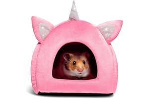 Hollypet Warm Small Pet Animals Bed Dutch Pig Hamster Nest Hedgehog Rat Chinchilla Guinea Habitat Mini House, Pink Unicorn