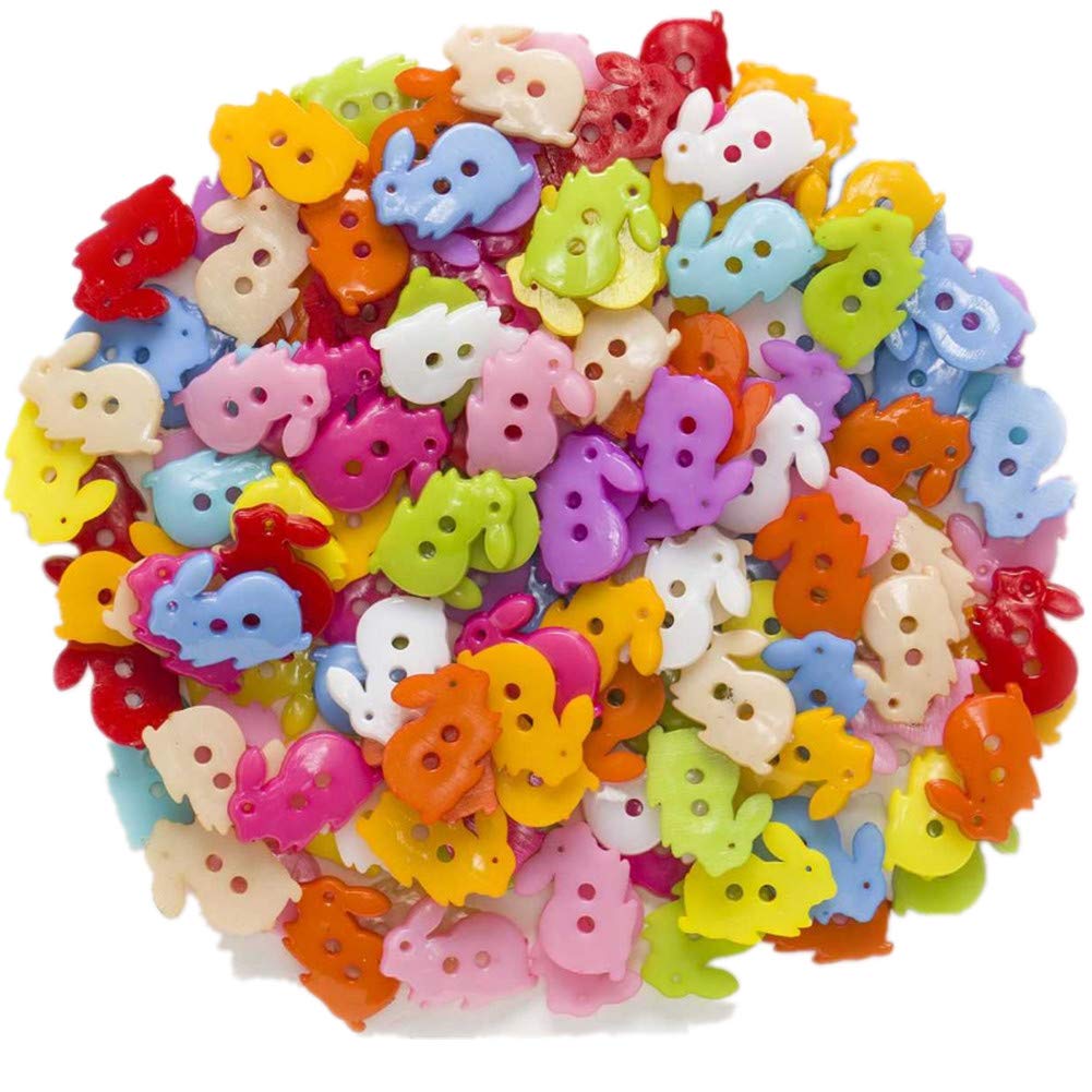 400pcs Cute Animal Fruit Heart Star Resin Buttons 2 Holes Small Sewing Decorative Buttons Beads Charms for Jewelry Scrapbooking Painting Crafts Embellishments(Rabbit)
