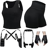 Jiuguva 5 Pcs Halloween Thigh Holsters Costume Includes Black Racerback Sleeveless Crop Tank Tops Running Shirt Spandex Shorts for Women Half Finger Driving Gloves Drop Leg Gun Holster Drop Leg Pouch