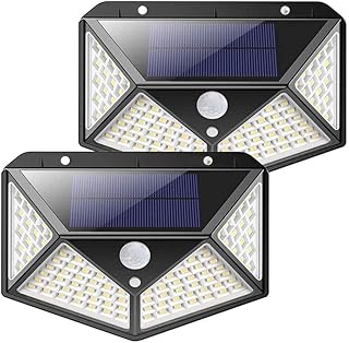 Solarlampen für Außen 100 LEDs 1000 Lumen IP65 270° Solar Aussenleuchte mit Bewegungsmelder Wasserdicht Solarlampen fortgeschritten Solarlampe 3 Modi für Gärten Türe Flur Wege Terrassen(2pack)