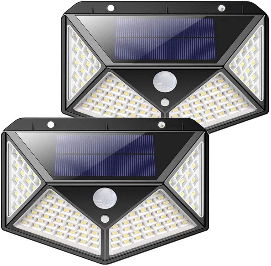 Solarlampen für Außen 100 LEDs 1000 Lumen IP65 270° Solar Aussenleuchte mit Bewegungsmelder Wasserdicht Solarlampen fortgeschritten Solarlampe 3 Modi für Gärten Türe Flur Wege Terrassen(2pack)