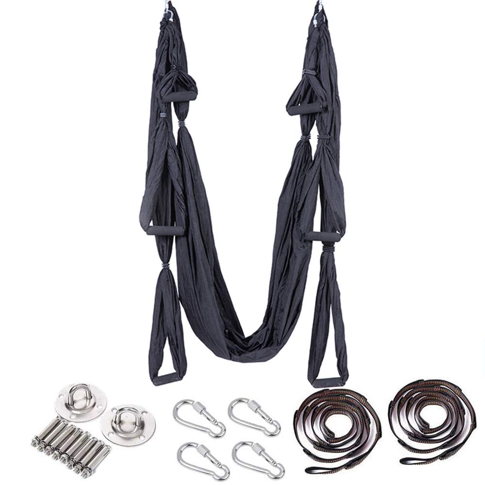 ARNTY Aerial Yoga Swing with 6 Handles - Ultra Strong Hammock for Improved Yoga Inversions (Black)