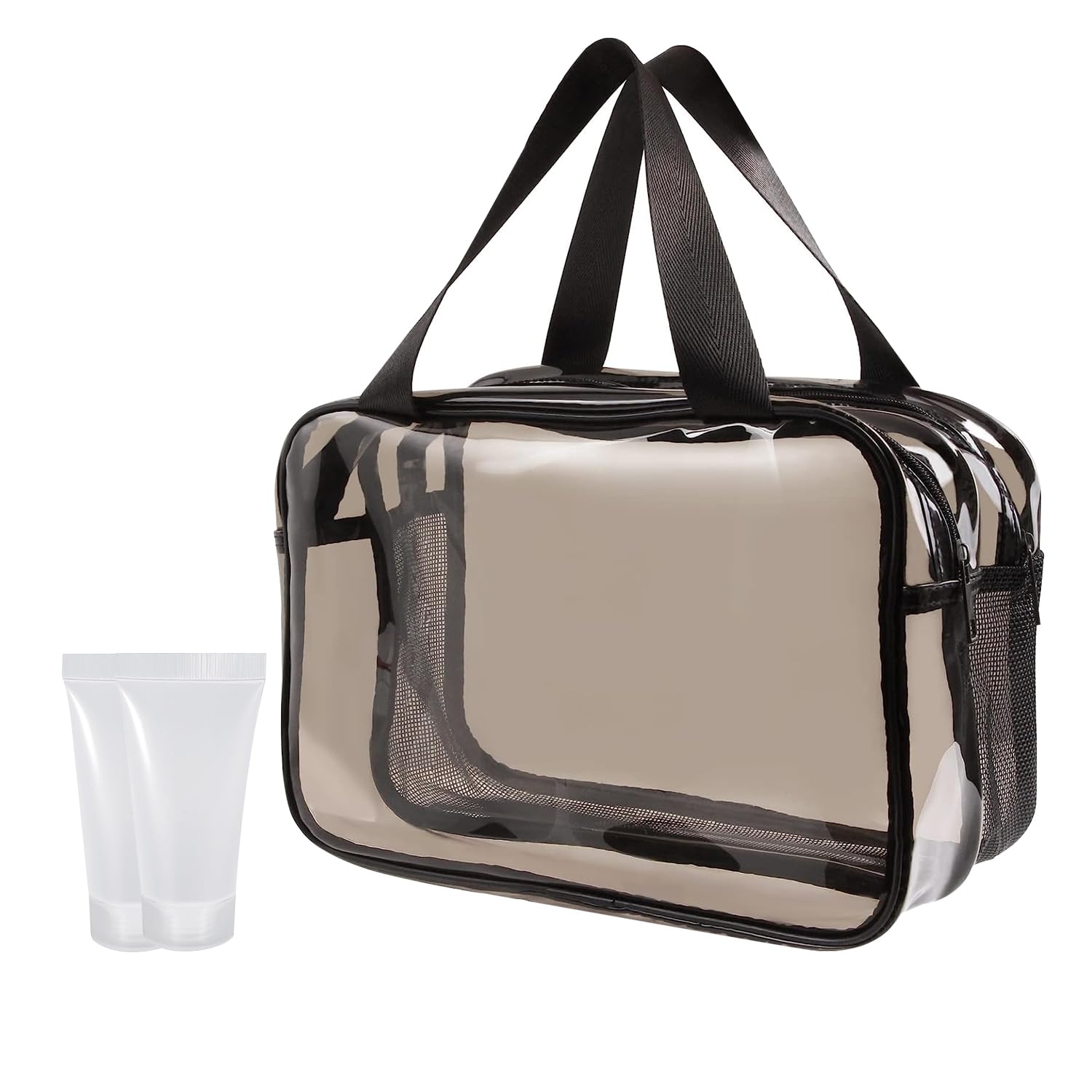 1 Double Layer Storage Bag,2 Inverted Dispensing Bottle,Handy Travel Cosmetic Bag,Transparent Cosmetic Bag,Large Capacity Wash Bag,Waterproof Cosmetic Bag