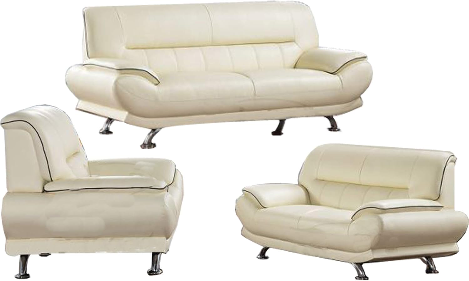 Amazon Com Benjara Leather Upholstered Wooden Sofa Set With