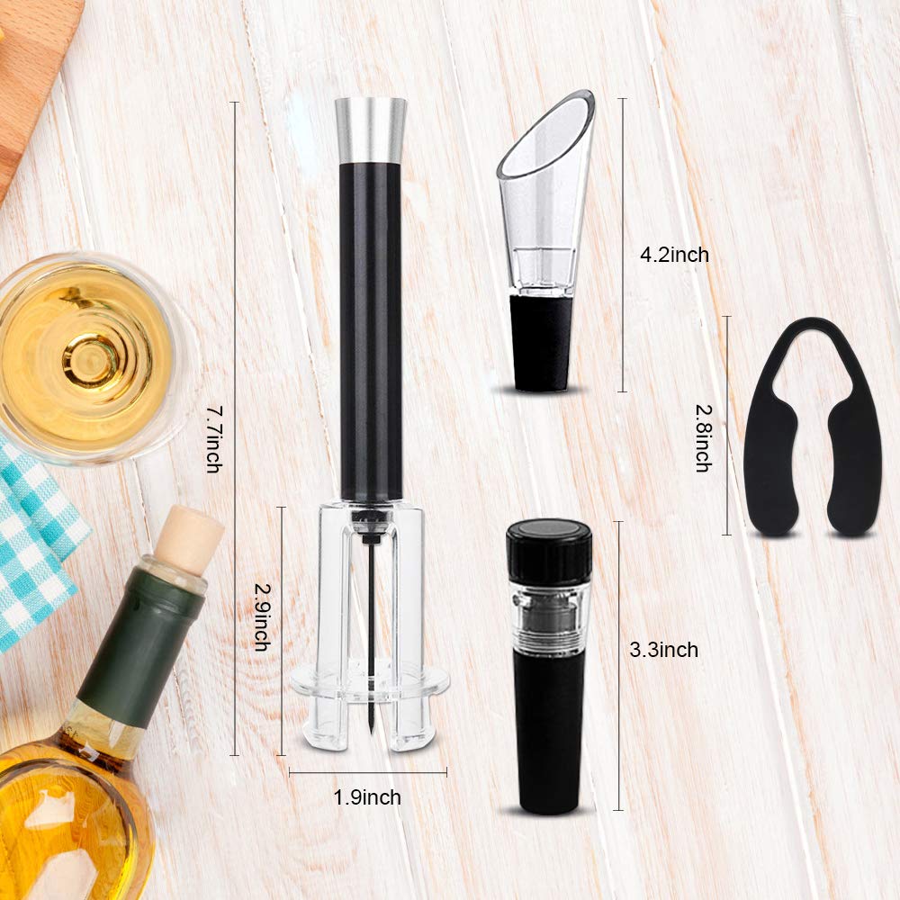 Wine Opener Set 4 Pcs, Wine Tool Set with Wine Bottle Opener Wine Pourer Foil Cutter and Vacuum Stopper, Wine Accessories Gifts for Man & Woman