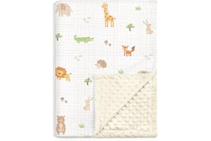 SANDJEST Animal Baby Blankets for Boys Girls, Soft Nursery Minky Blankets with Muslin and Dotted Fleece Back 30x40 inches, Receiving Bed Quilt for Newborn, Infants, Toddlers