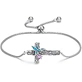 AOBOCO Cross Hummingbird/Cardinal Bracelet 925 Sterling Silver Vintage Oxidized Black Cross Christian Faith Religious Jewelry Gift for Women Her