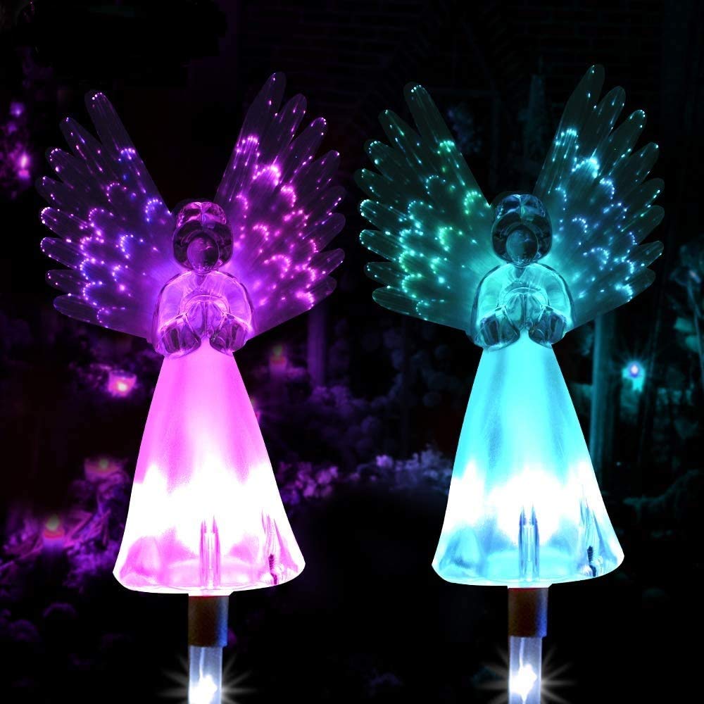 2Pcs Solar Garden Lights,Crystal Angel Stake Light Color Changing Decorative Landscape Lighting LED Solar Powered Garden Light Decoration for Patio Lawn Yard Pathway (Multi-Color)