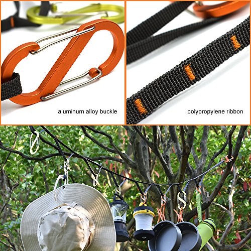 WaHe Outdoor Camping Lanyard with 10 Hooks Camping Rope Outdoor Camping Clothesline with Hook