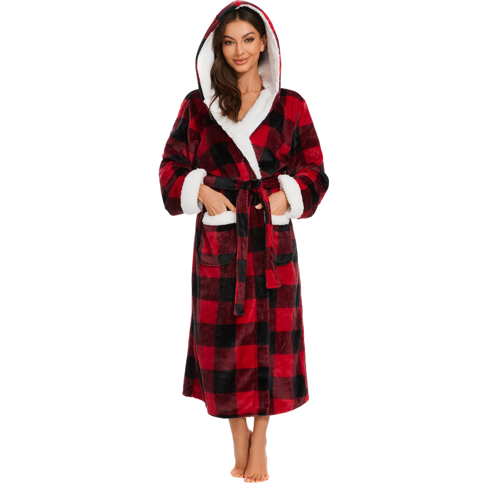 Photo 1 of ccko Plush Robes For Women, Fleece Fuzzy Womens Robe,Soft Warm Women's Bathrobe with Hood for Bath Spa Shower House