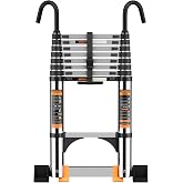 Telescoping Ladder,12.5 FT Extension Ladder, Heavy Duty 330lbs Max Capacity | Multi-Purpose Collapsible Ladder with Stable Hook and stabilizer bar,Portable Ladder for RV or Outdoor Work