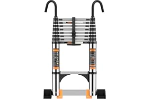 JIASHCHE Telescoping Ladder,with Stable Hook and stabilizer barand,12.5 FT Extension Ladder, Heavy Duty 330lbs Max Capacity, Multi-Purpose Collapsible Ladder for RV or Outdoor Work (3.8M/12.5FT)