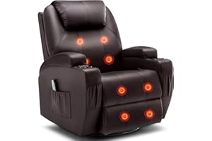 Korser Recliner Chair, Rocking Chair with Massage and Heat, 360° Swivel Recliner Chairs for Adults, Rocker Manual Recliner wi