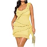 Floerns Women's Plus Size Layered Hem Mini Dress Sleeveless Ruffle Trim Party Dresses