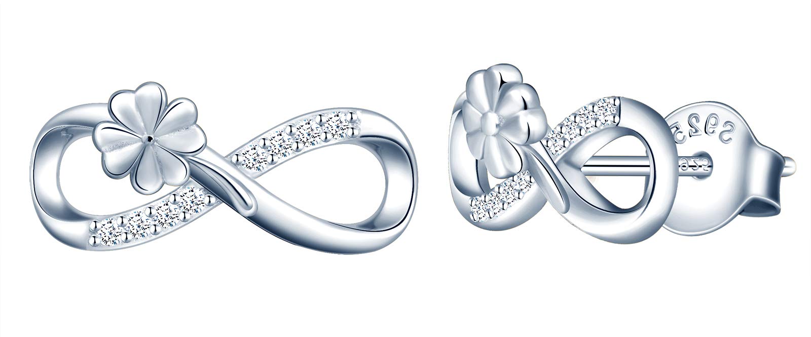 MicLee Woman's girl's Earrings, 925 Sterling silver clover earrings, Mini infinity symbol earrings studs, Inlaid zircon, silver