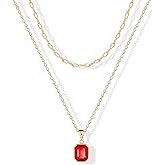ACECHA Gold Layered Necklaces for Women, 18k Gold Plated Paperclip Chain Choker Necklace with Rectangle Crystal Birthstone Pendant Dainty Emerald Green Jewelry Gifts