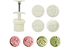 Flunyina Moon Cake Molds Cookie Stamps Mid-Autumn Festival Hand Pressure Moon Cake Mold with 4pcs of Traditional Chinese Flow