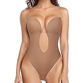 JOYSHAPER Women Plunging Deep V-Neck Strapless Backless Bodysuit Thong Full Body Shapewear for Wedding Party