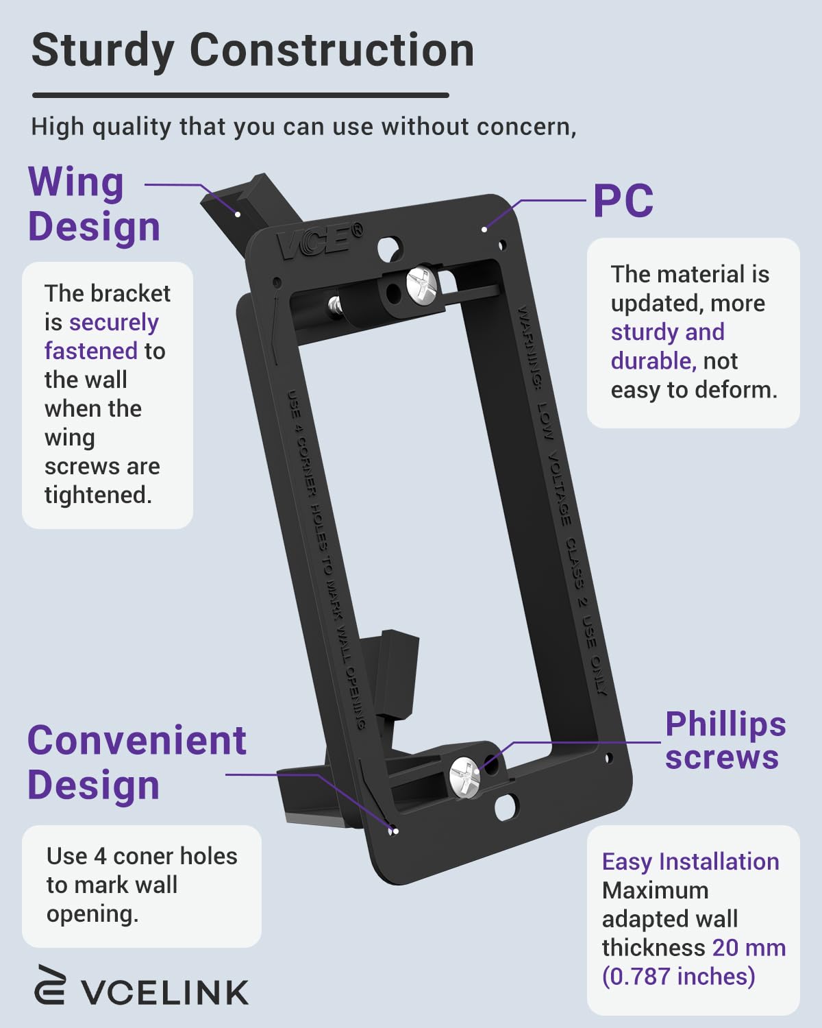 VCE Brush Wall Plate with Mounting Bracket 3-Pack, Cable Pass Through Insert Single Gang Wall Cover for Low Voltage Cables, Cord Hider for Wall Mount TV, Home Theater System, White