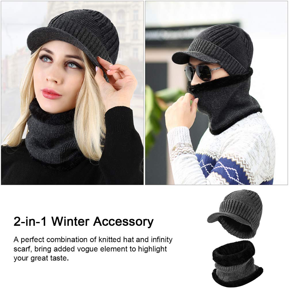 VBG VBIGER 2-Pieces Winter Knit Hat Scarf Set Warm Thick Knit Caps with Visor for Men Women