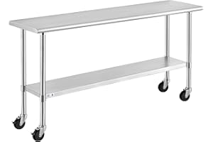 ROCKPOINT Stainless Steel Table for Prep & Work with Caster Wheels 18x72 Inches, NSF Metal Commercial Kitchen Heavy Duty Table with Adjustable Under Shelf and Table Foot for Restaurant, Home and Hotel