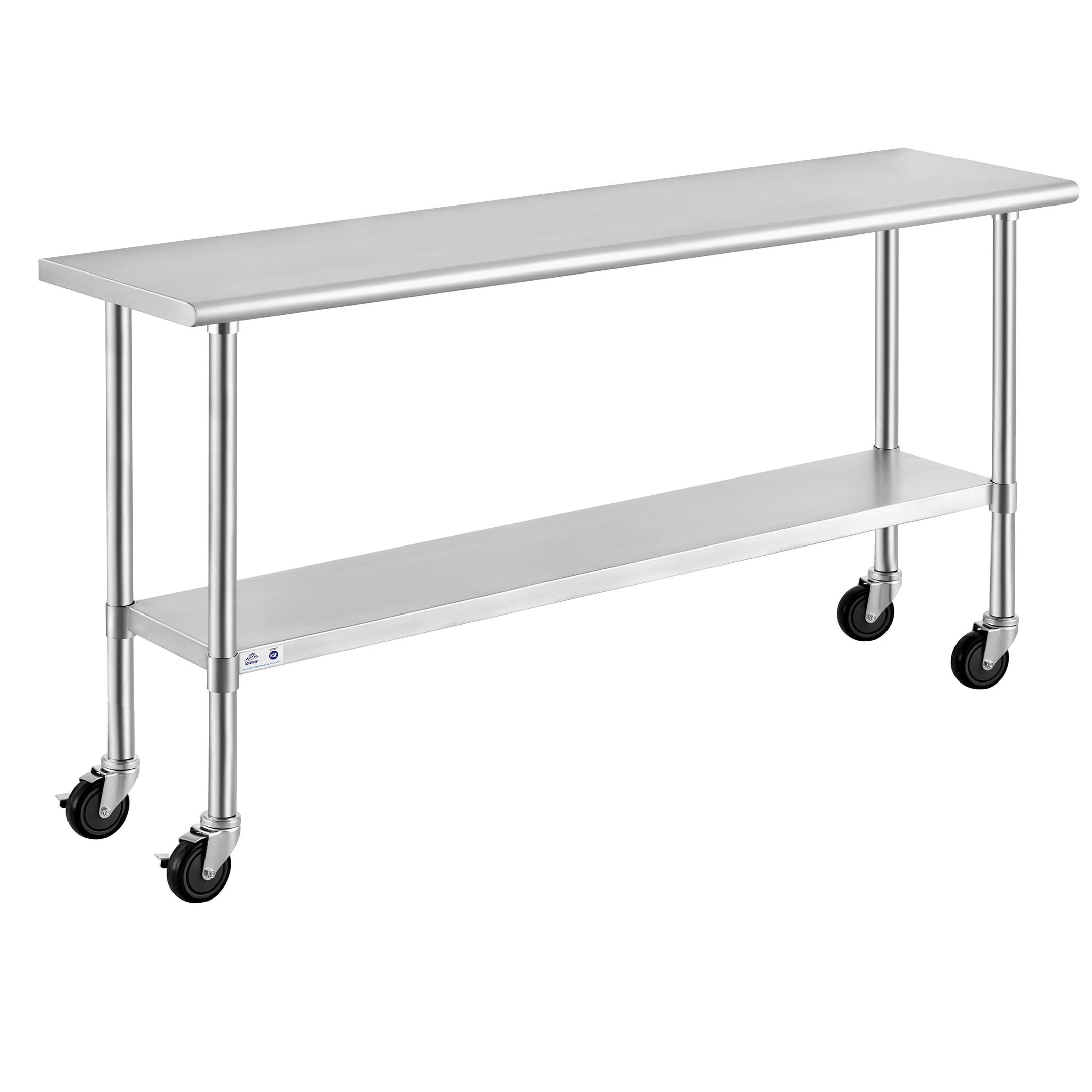 Photo 1 of ROCKPOINT Stainless Steel Table for Prep & Work with Caster Wheels 18x72 Inches, NSF Metal Commercial Kitchen Heavy Duty Table with Adjustable Under Shelf and Table Foot for Restaurant, Home and Hotel