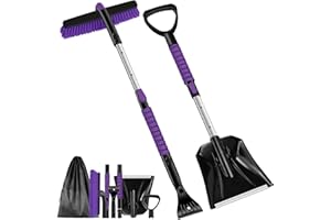 Odoland 35” Ice Scraper with Snow Brush for Car and Snow Shovel, Stretchable Snow Remover with Anti-Slip Foam Handle, 360° Pi