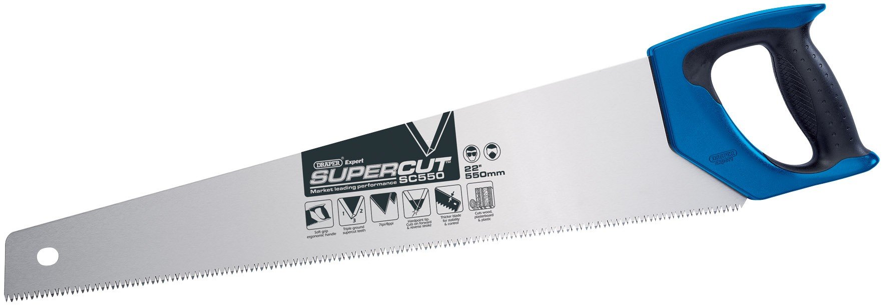 Draper 49286 Expert Supercut 7TPI/8PPI Soft Grip Hardpoint Handsaw, 550mm