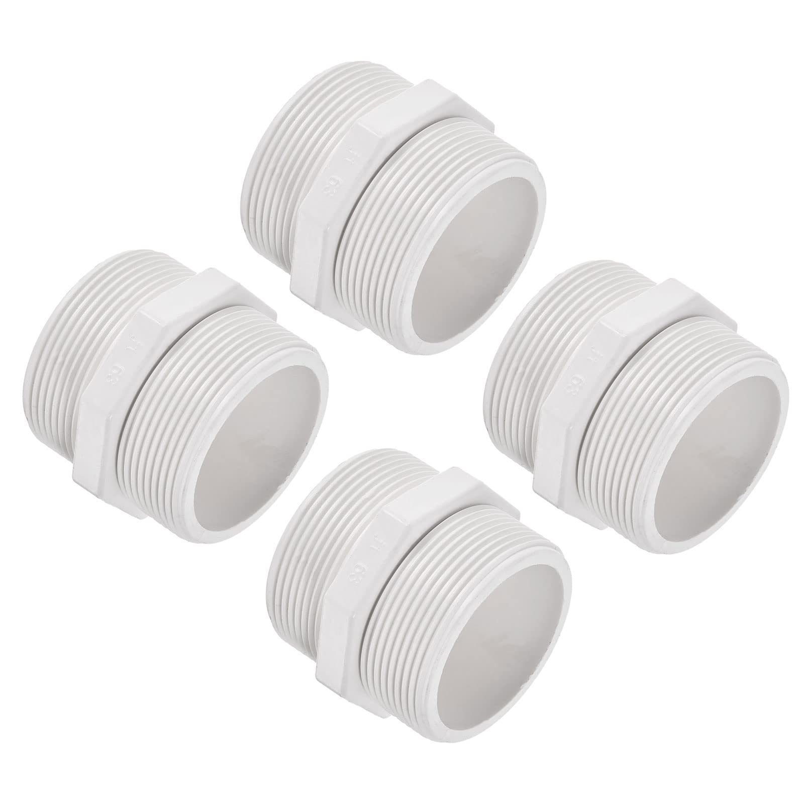 M METERXITY 4 Pack PVC Male Thread Pipe Fitting - Hex G2 Male Thread Adaptor Hose Connector, Fast Coupler Adapter, Apply to Aquariums, (0.87 Inch, White)
