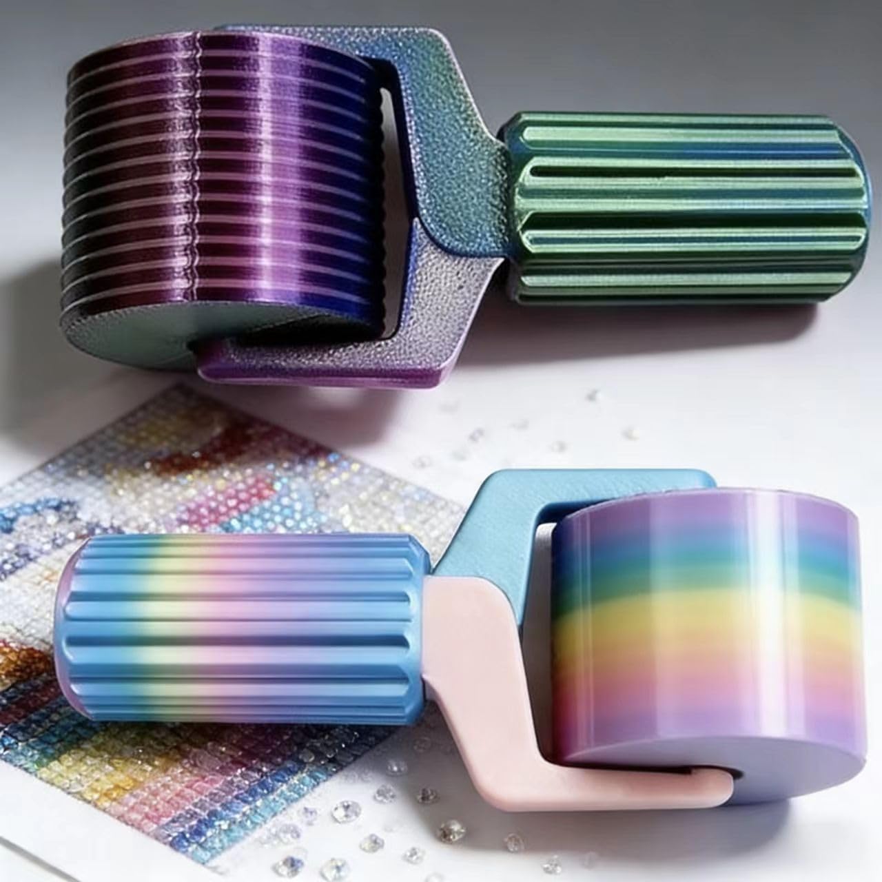 Photo 1 of 2-Pack Diamond Art Roller, Flattens & Secures Square/Round Drills for Full & Partial Diamond Painting Canvas | Easy-Grip Detachable Tool with Comfortable PLA Handle (Purple?Colorful?