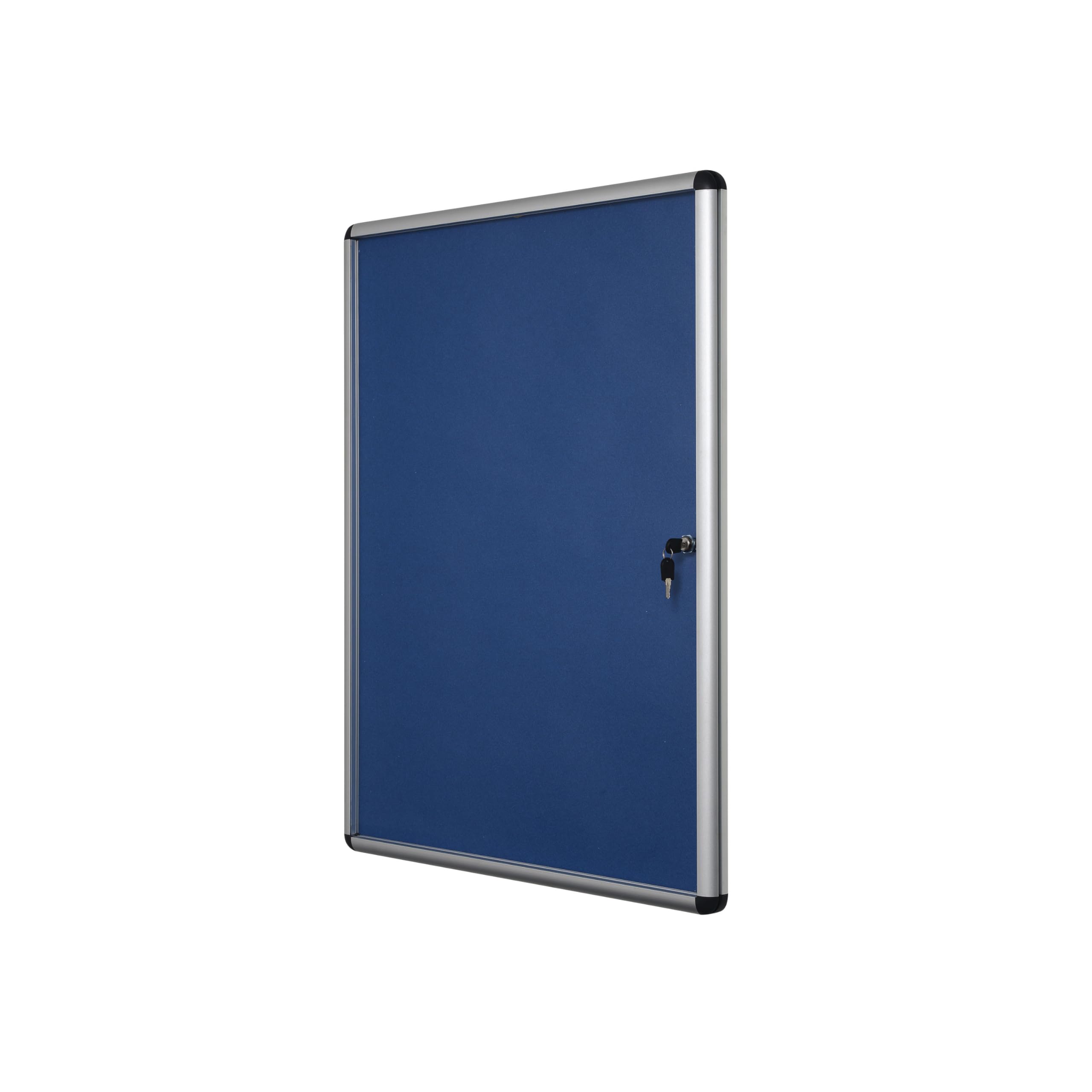 Bi-Office 900 x 600mm Felt Aluminium Framed Lockable Internal Display Case - Blue
