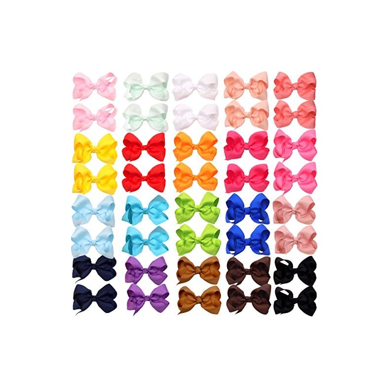 40Pieces Boutique Grosgrain Ribbon Pinwheel 3″ Hair Bows Alligator Clips For Babies Toddlers Teens Gifts In Pairs