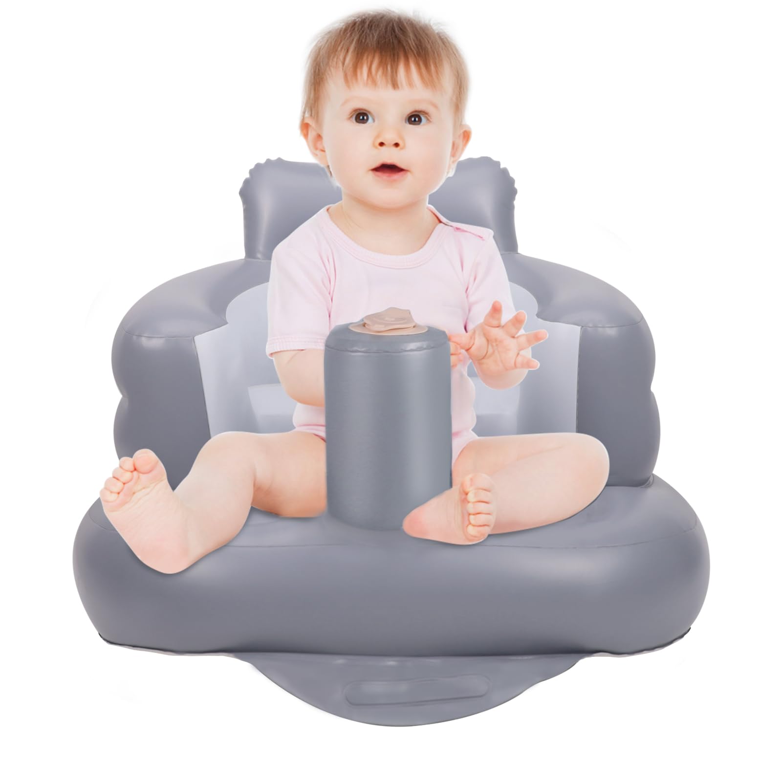 AirSwim Inflatable Baby Seat, Inflatable Baby Chair for Babies 3 Months and Up, Summer Blow Up Chair with Built in Air Pump, Infant Floor Sofa for Learning to Sit, Palying, Camping, Gray — image 1