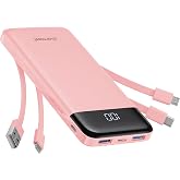 charmast Power Bank Portable Charger with Reinforced Built-in 4 Cables | 3A Fast Charging,10000mAh,6 Outputs 3 Inputs,Travel 