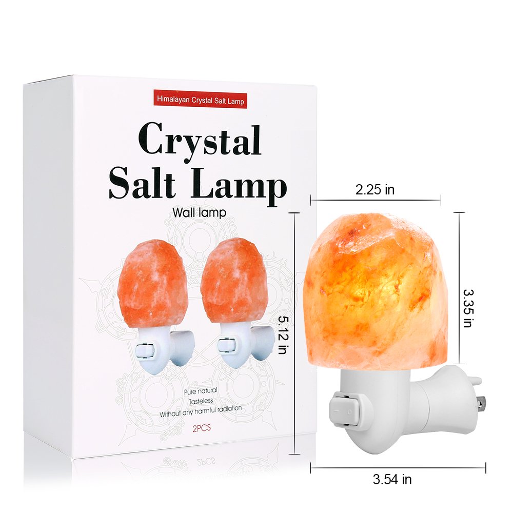 Haraqi Himalayan Salt Lamp Night Light Hand Carved Wall light with UL Approval Listed Plug for Living Dining Bed Room and Office (Natural-shaped two pack)
