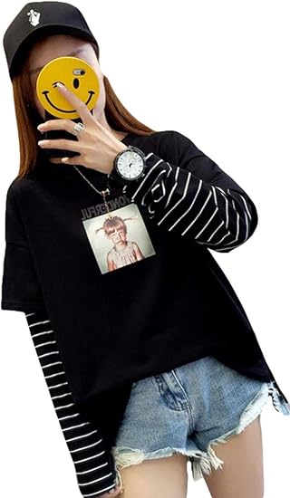 Amazon Mlbosstシャツ レディース トップス 長袖 レイヤード系 ゆったり スリット 韓国ファッション 通学 薄手 パーカー トレーナー トップス 春服 トレーナー パーカー 通販